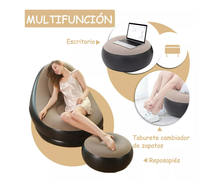 Foto 3 | Sillón Inflable Puff Wünd con Posapiés Café