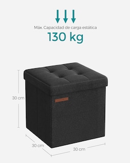 Foto 7 | Otomana Plegable Songmics 30 X 30 X 30 cm Negro