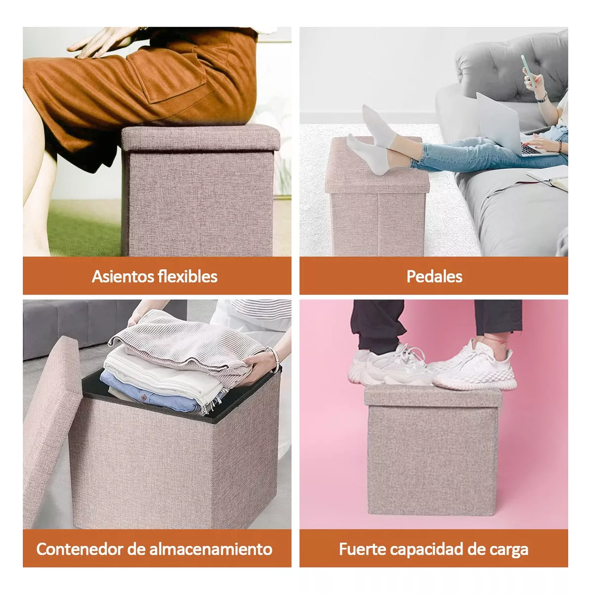 Foto 4 pulgar | Puff Silla Cubo Organizador Plegable Cajón Almacenador Eo Safe Imports Rosa