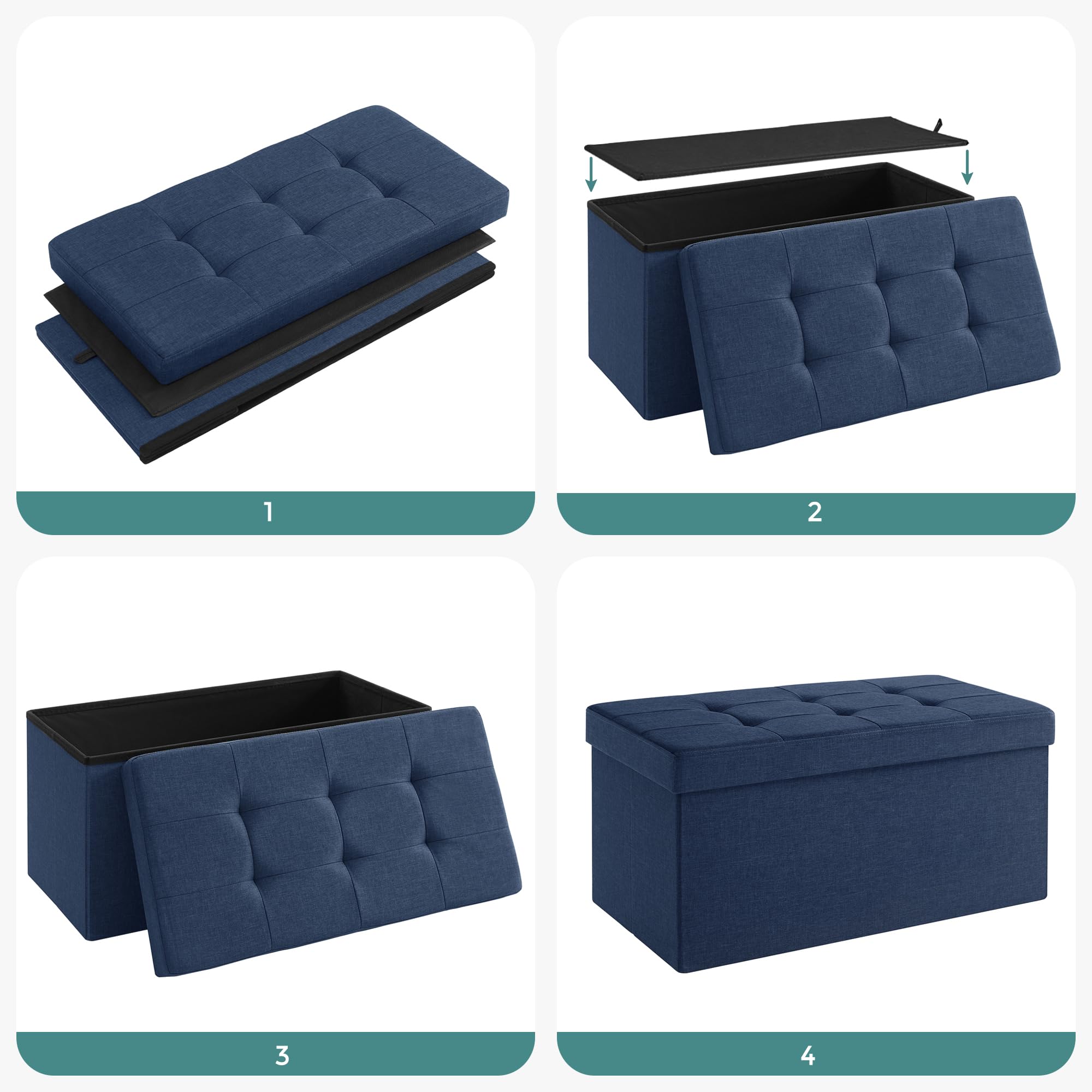 Foto 5 | Banco de Almacenamiento Puff Azul Oscuro 76 cm