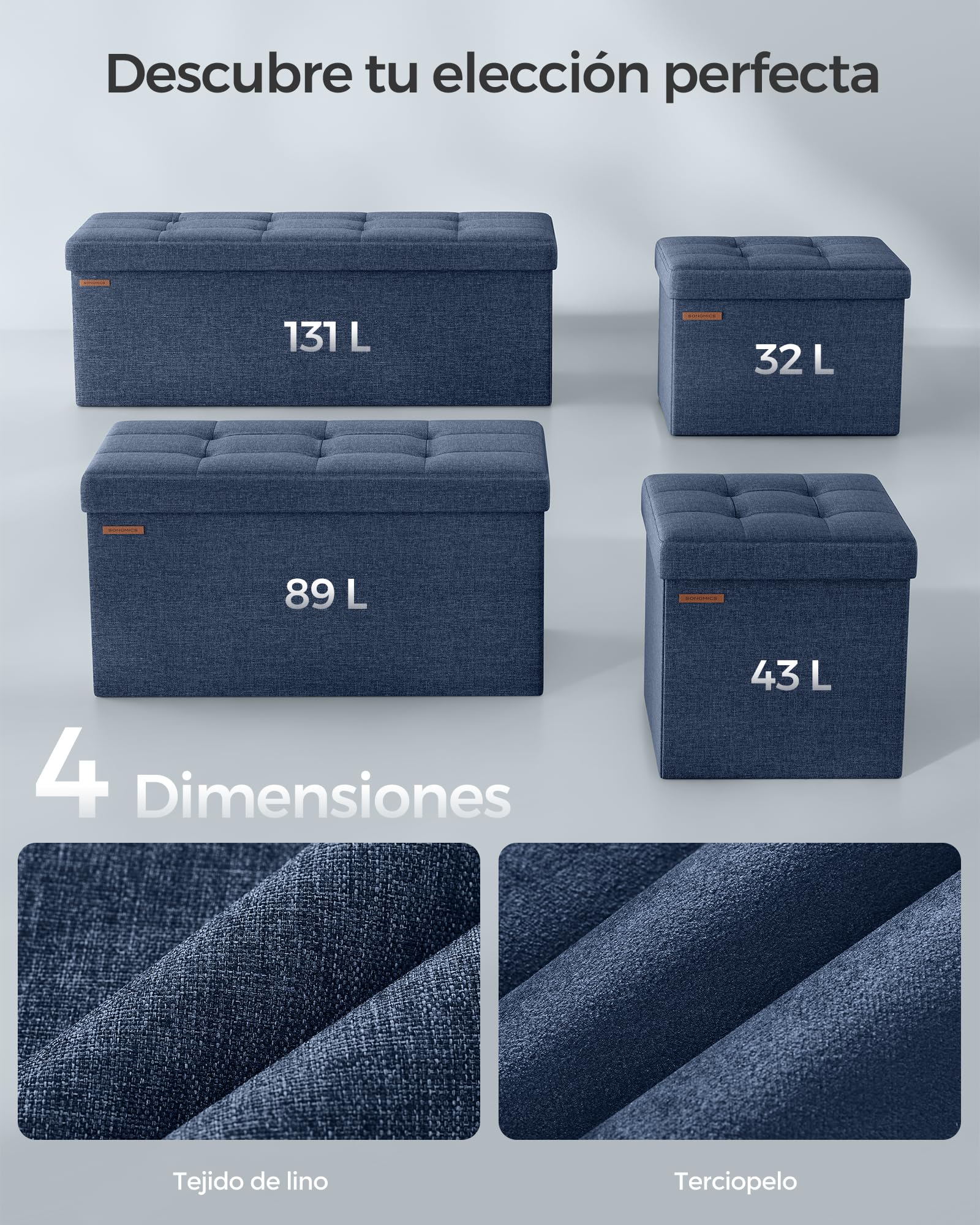 Foto 6 | Banco de Almacenamiento Puff Azul Oscuro 76 cm