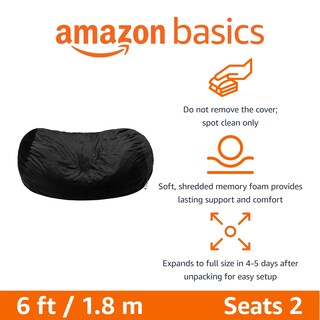 Foto 2 | Puf Amazon Basics De Espuma Viscoelástica De 6 Pies, Negro, Para Adultos - Venta Internacional.