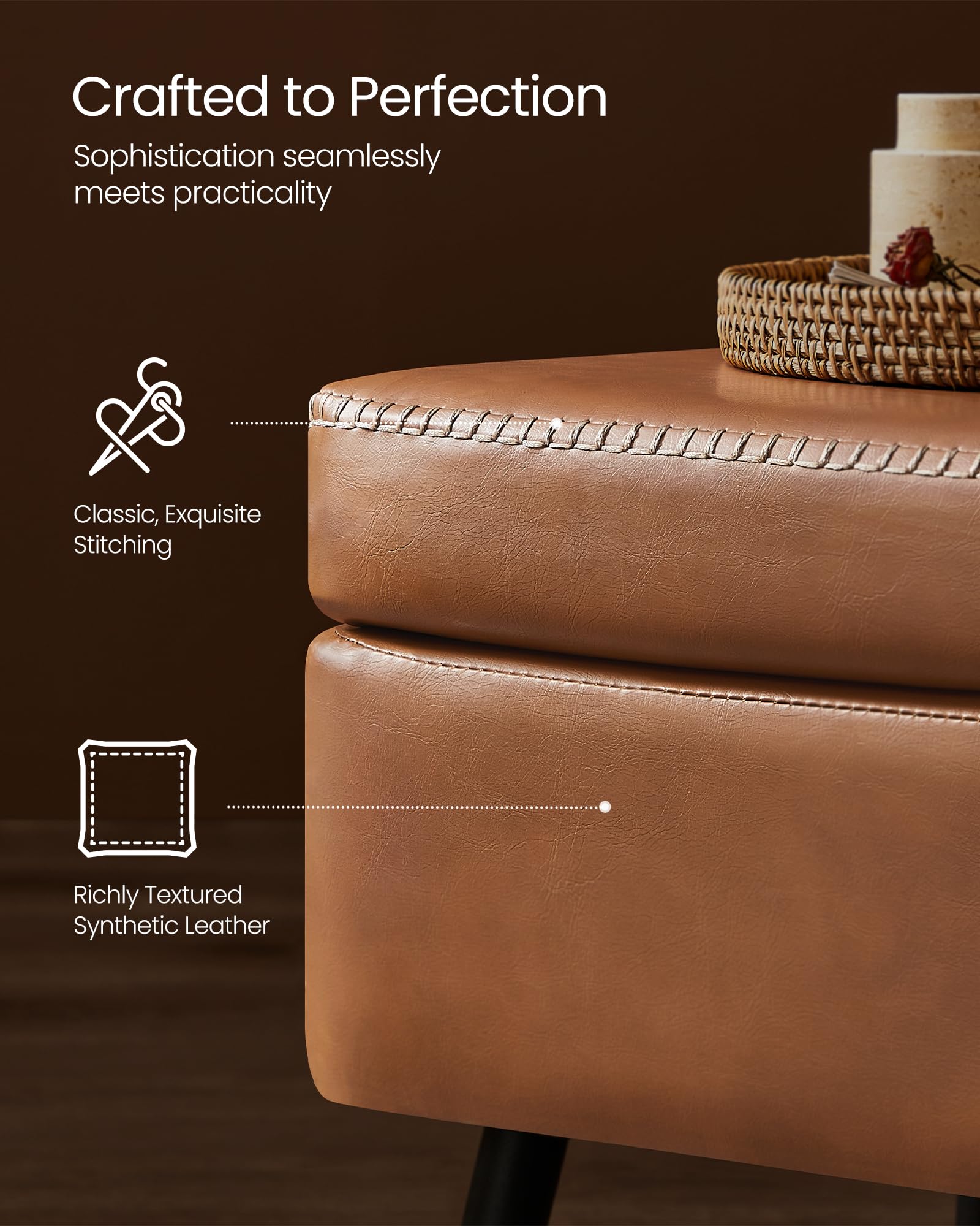 Foto 4 | Banco Otomano De Almacenamiento Vasagle Ekho Collection 57l Caramel - Venta Internacional.