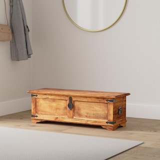 Foto 2 | Baúl De Almacenamiento Vidaxl De Madera De Mango Rugoso Con Reposapiés Otomano - Venta Internacional.