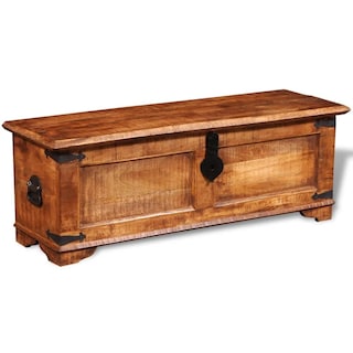 Foto 4 | Baúl De Almacenamiento Vidaxl De Madera De Mango Rugoso Con Reposapiés Otomano - Venta Internacional.