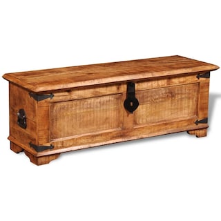 Foto 5 | Baúl De Almacenamiento Vidaxl De Madera De Mango Rugoso Con Reposapiés Otomano - Venta Internacional.