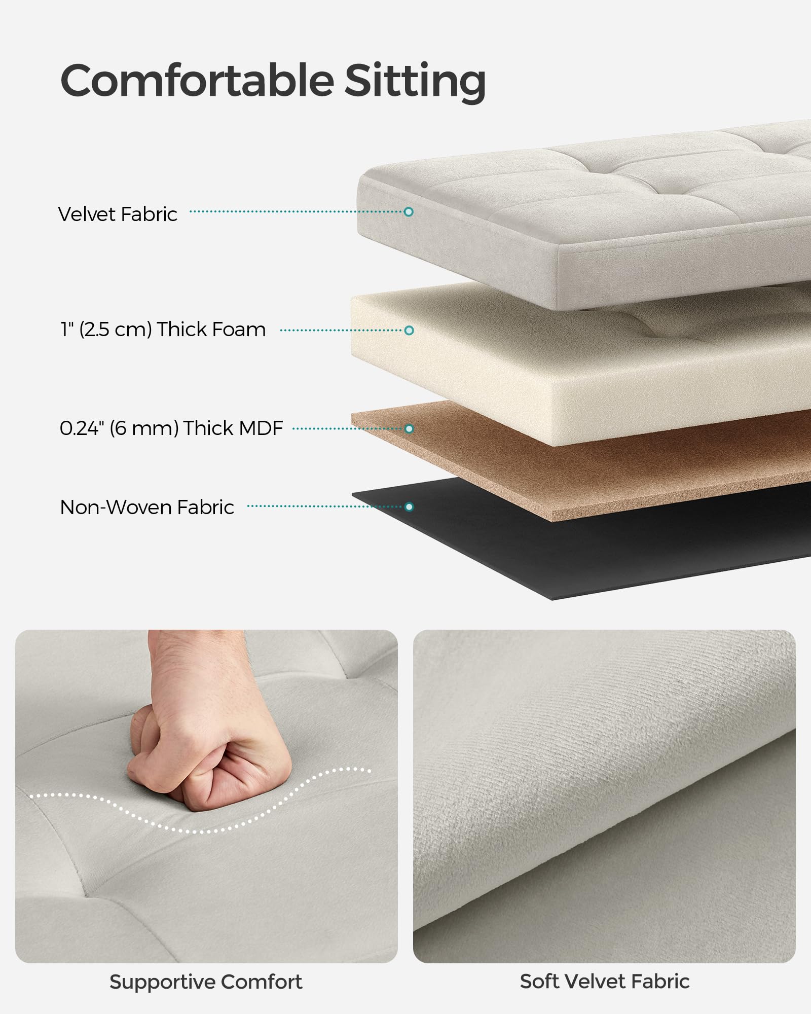 Foto 4 pulgar | Reposapiés Plegable Storage Ottoman Songmics Beige - Venta Internacional
