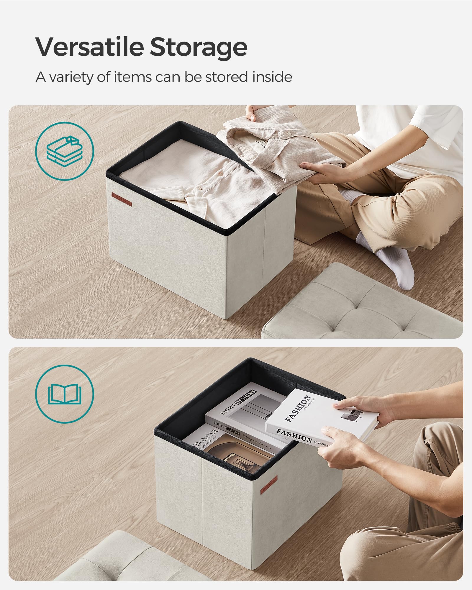 Foto 5 pulgar | Reposapiés Plegable Storage Ottoman Songmics Beige - Venta Internacional