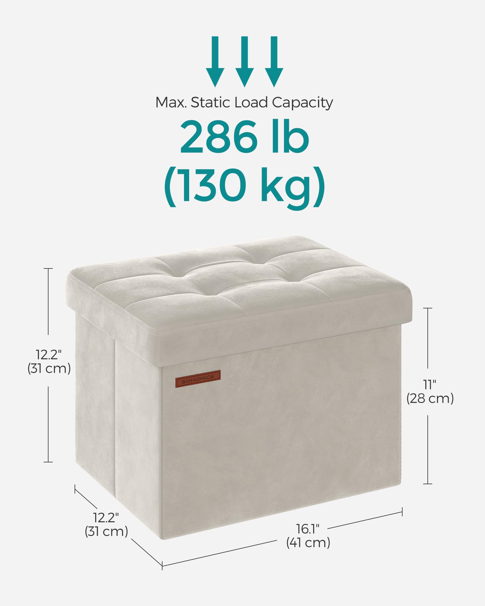 Foto 6 pulgar | Reposapiés Plegable Storage Ottoman Songmics Beige - Venta Internacional