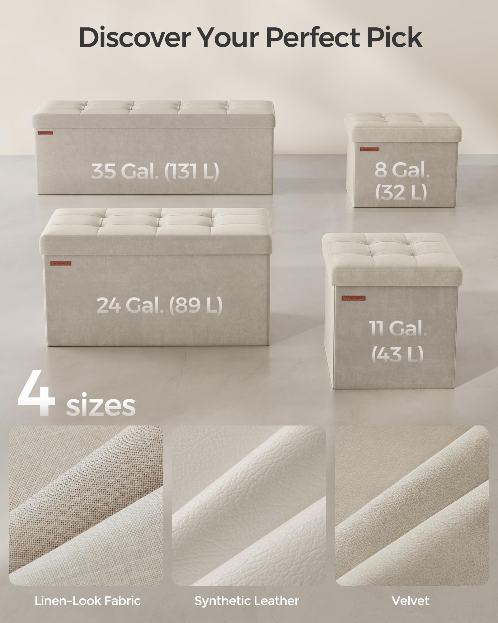 Foto 7 pulgar | Reposapiés Plegable Storage Ottoman Songmics Beige - Venta Internacional