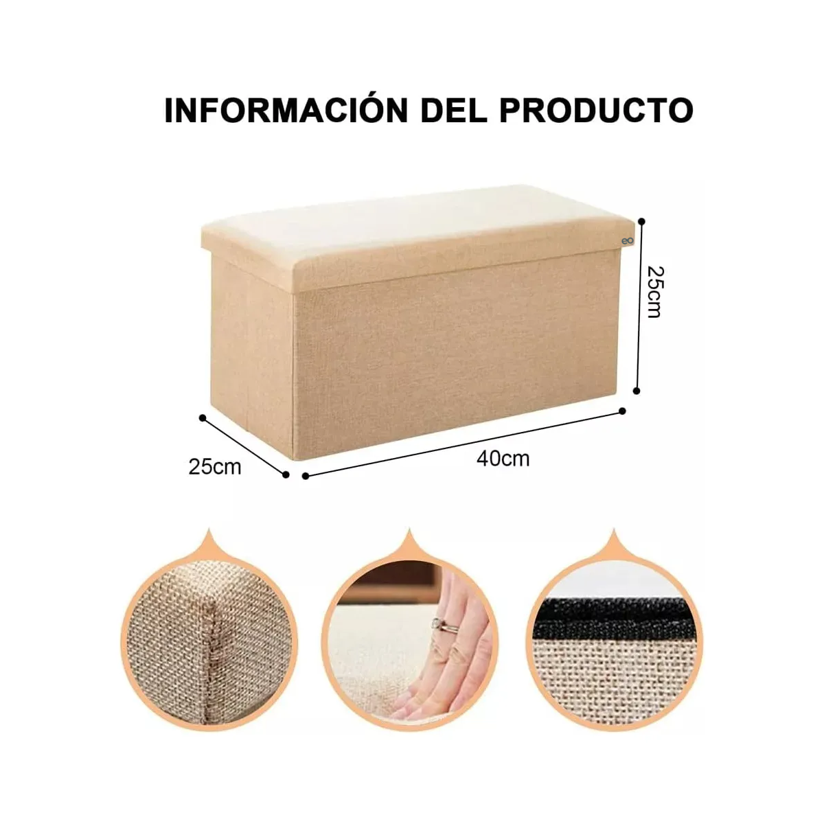 Foto 3 pulgar | Silla Cuboid Plegable con Cajón Almacenador Eo Safe Imports  Esi-20751 Beige
