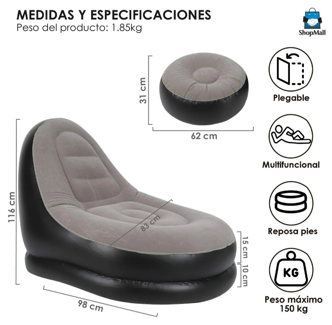 Foto 3 pulgar | Sillón Inflable Xtellar + Reposapiés Versátil e Impermeable