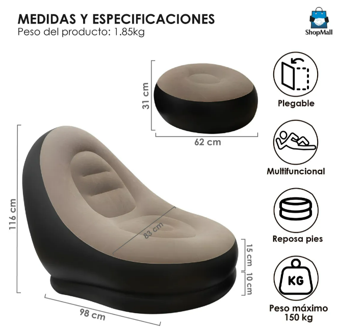 Foto 2 | Sillón Inflable Xtellar + Reposapiés Versátil