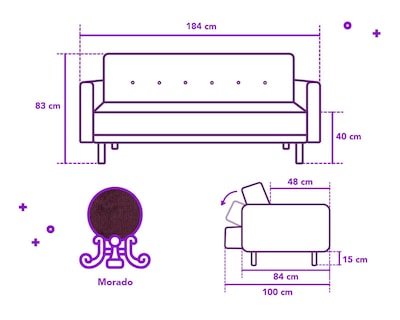 Foto 7 | Sofá Cama Mercury Morado Varias Posiciones