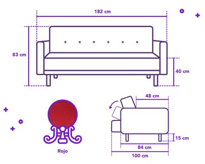 Foto 7 | Sofá Cama Hendrix color Rojo con Portavasos