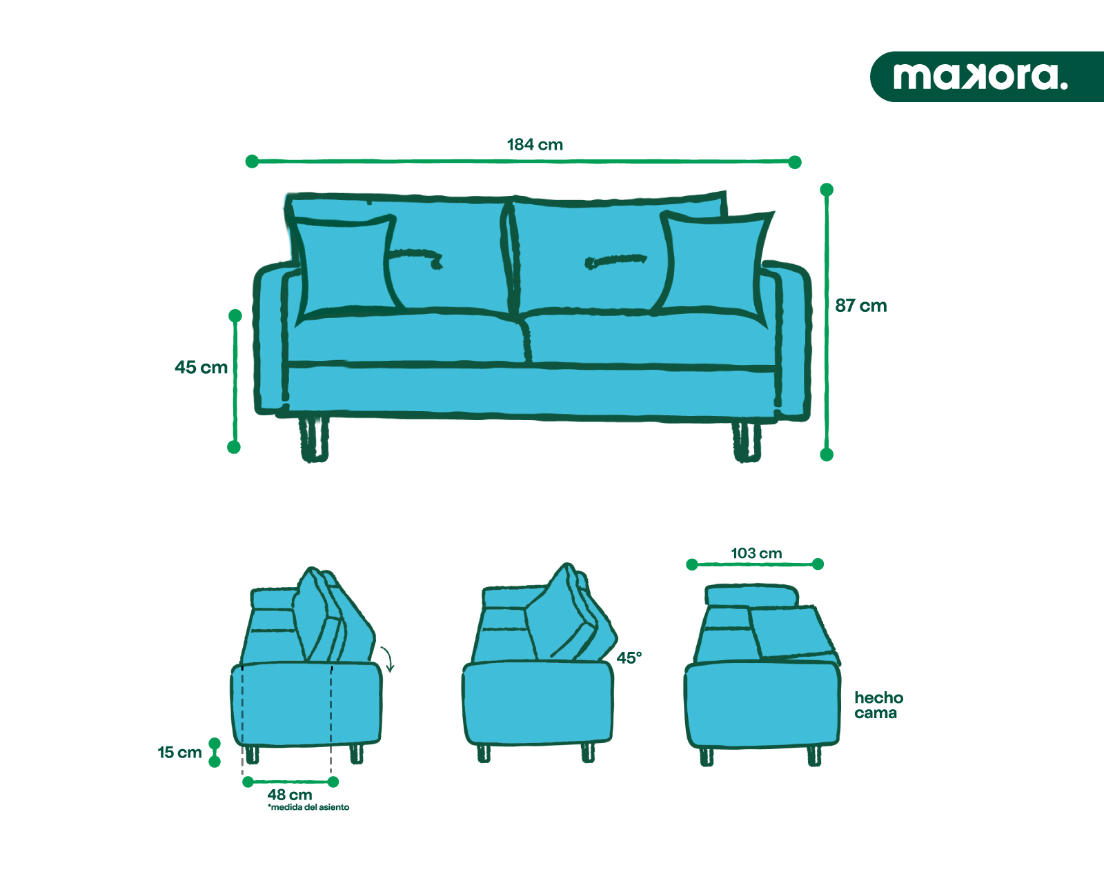 Foto 8 | Sofá Cama Makora Mercury Azul Varias Posiciones