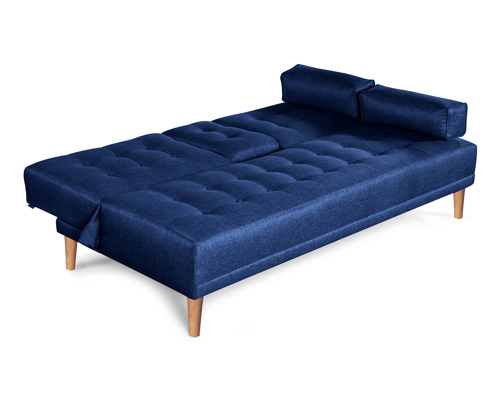 Foto 5 pulgar | Sofá Cama de Lino Azul con Portavasos Modelo Queen