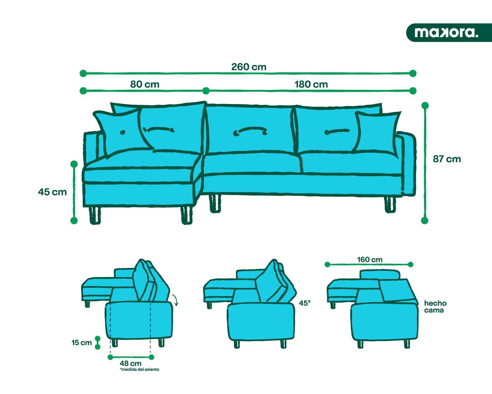 Foto 9 pulgar | Sala Modular Sofá Cama Reversible Makora Duomo Gris Claro