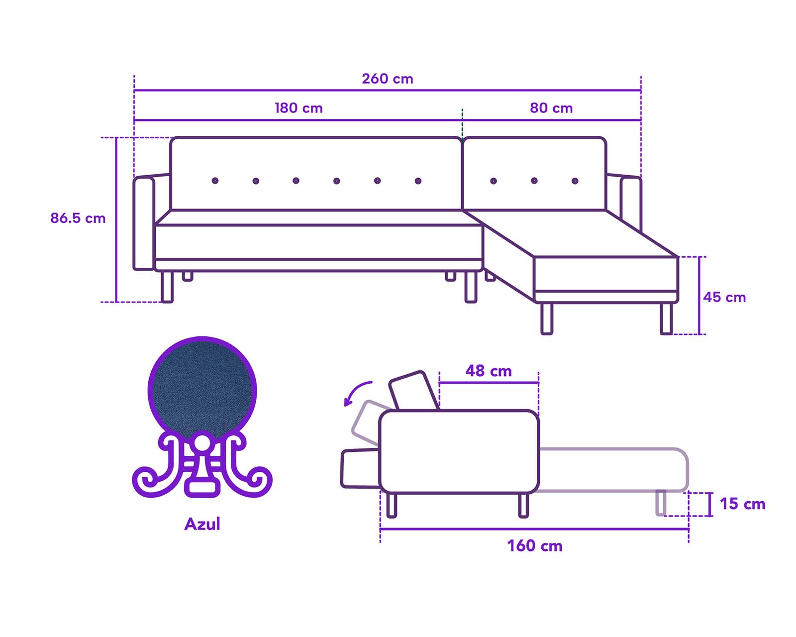 Foto 7 | Sala Modular Sofá Cama Reversible Duomo Azul