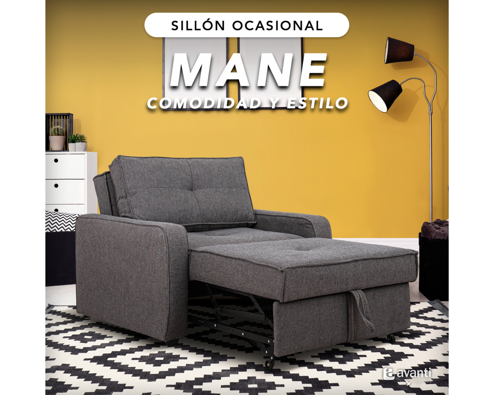 Foto 2 | Sillón Cama Cosmobel Mane color Grafito de Tela