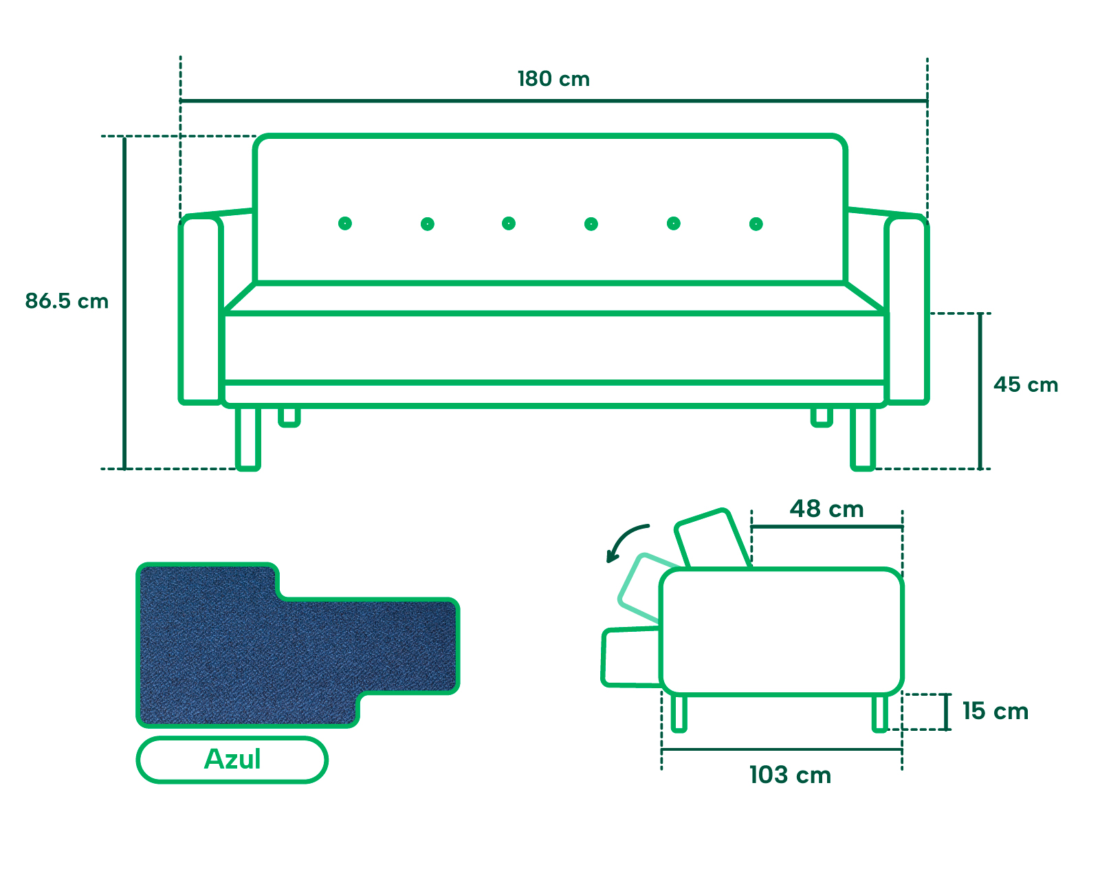 Foto 6 pulgar | Sofá Cama Prince Azul con Tecnología Beehive Airflex Foam