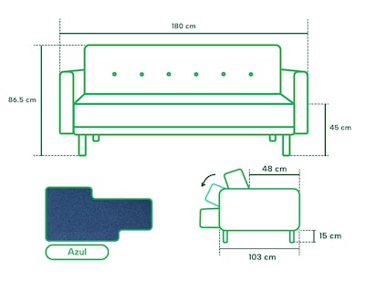 Foto 5 | Sofá Cama Prince Azul con Tecnología Beehive Airflex Foam