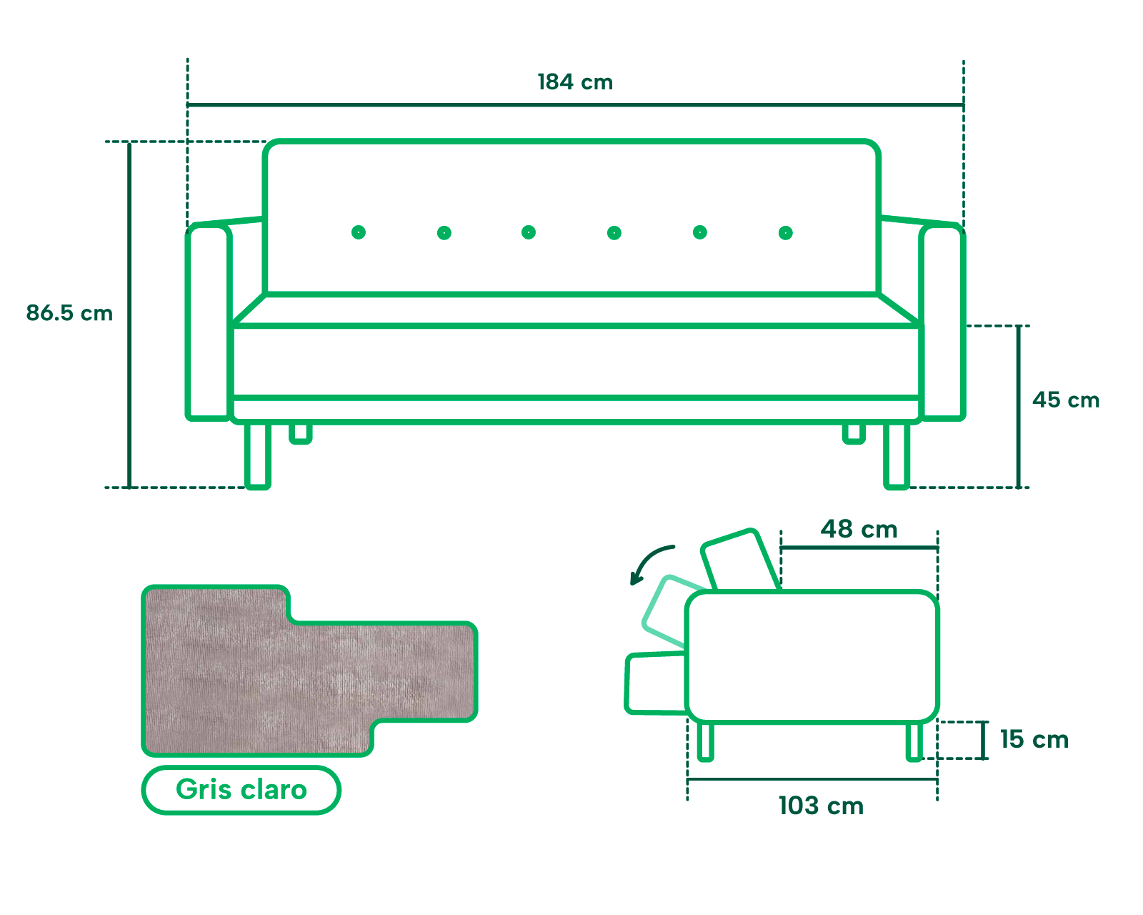Foto 7 pulgar | Sofá Cama Makora Branson Gris Claro con Tecnología Beehive Airflex Foam