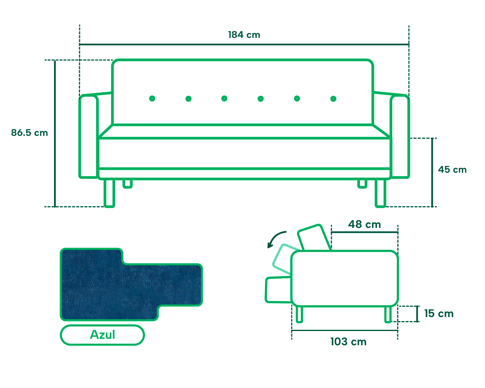 Foto 7 pulgar | Sofá Cama Branson Makora con Tecnología Beehive Airflex Foam color Azul