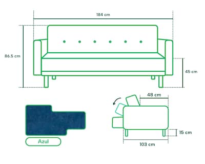 Foto 6 | Sofá Cama Branson Makora con Tecnología Beehive Airflex Foam color Azul