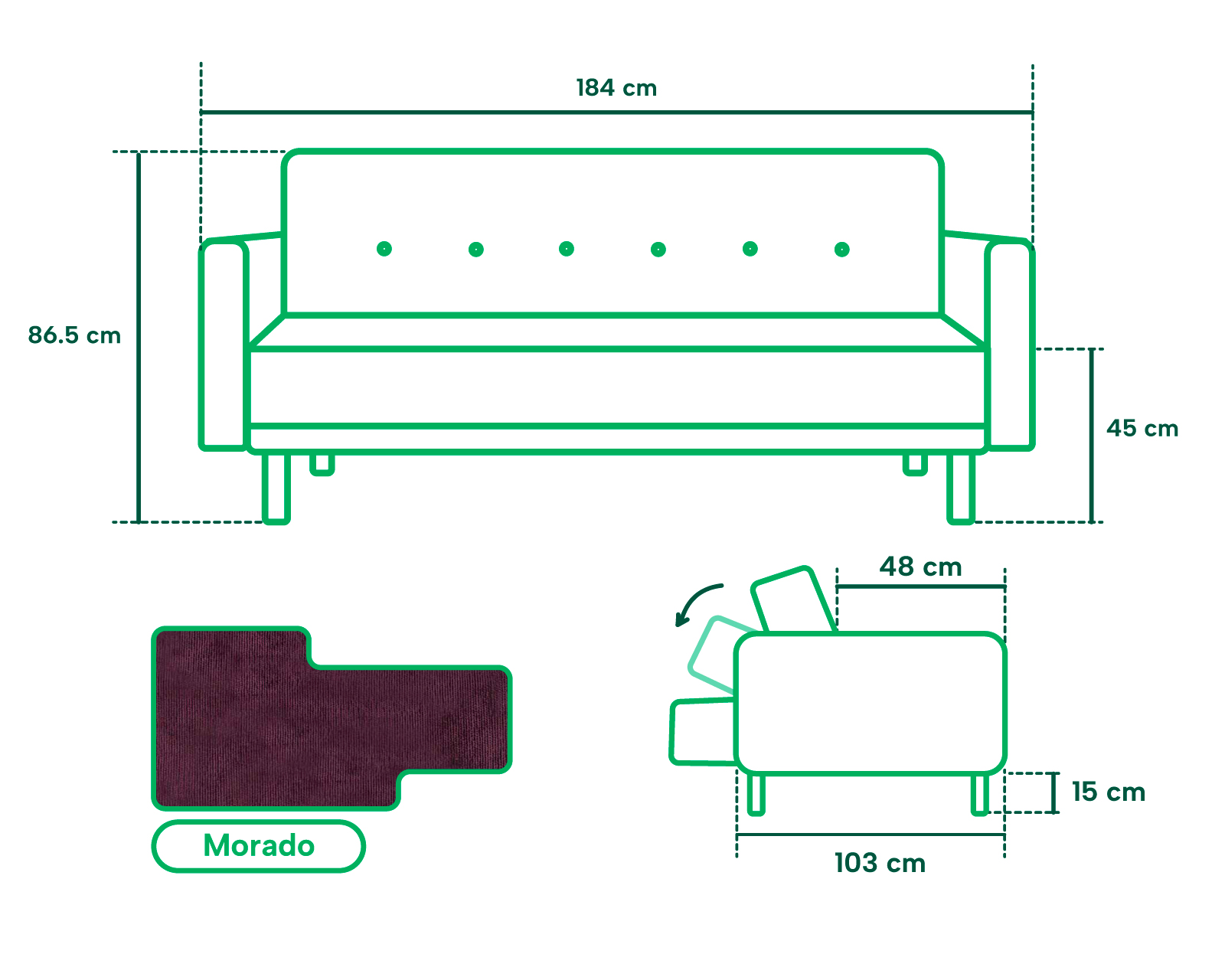 Foto 7 pulgar | Sofá Cama Branson Makora con Tecnología Beehive Airflex Foam color Morado