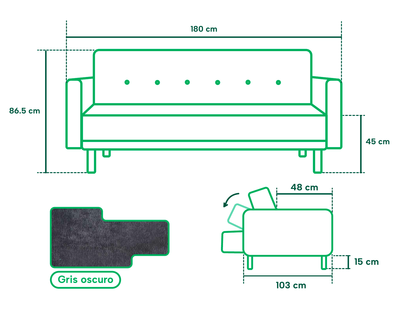 Foto 7 pulgar | Sofá Cama Makora Jagger Gris Oxford con Tecnología Beehive Airflex Foam