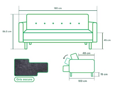 Foto 6 | Sofá Cama Makora Jagger Gris Oxford con Tecnología Beehive Airflex Foam