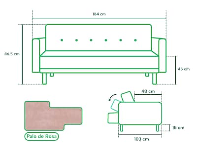 Foto 6 | Sofá Cama Makora Branson Palo de Rosa con Tecnología Beehive Airflex Foam