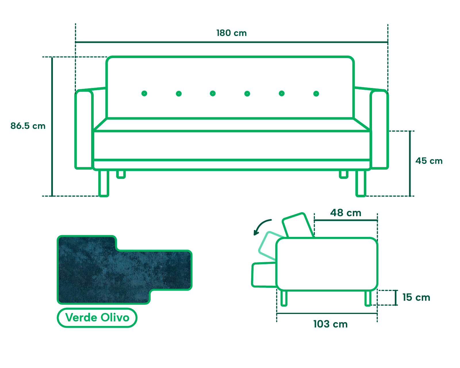 Foto 7 pulgar | Sofá Cama Makora Jagger Verde Olivo con Tecnología Beehive Airflex Foam