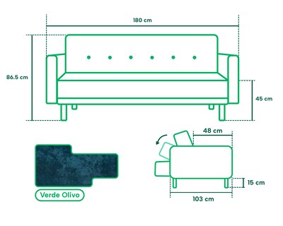 Foto 6 | Sofá Cama Makora Jagger Verde Olivo con Tecnología Beehive Airflex Foam