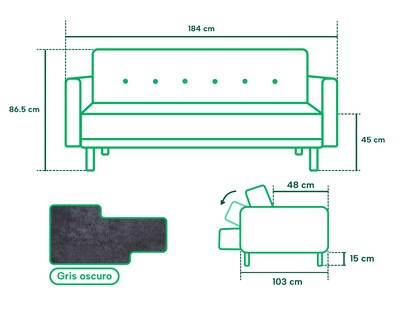 Foto 6 | Sofá Cama Makora Branson Gris Oxford con Tecnología Beehive Airflex Foam