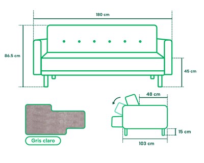 Foto 5 | Sofá Cama Makora Jagger Gris con Tecnología Beehive Airflex Foam