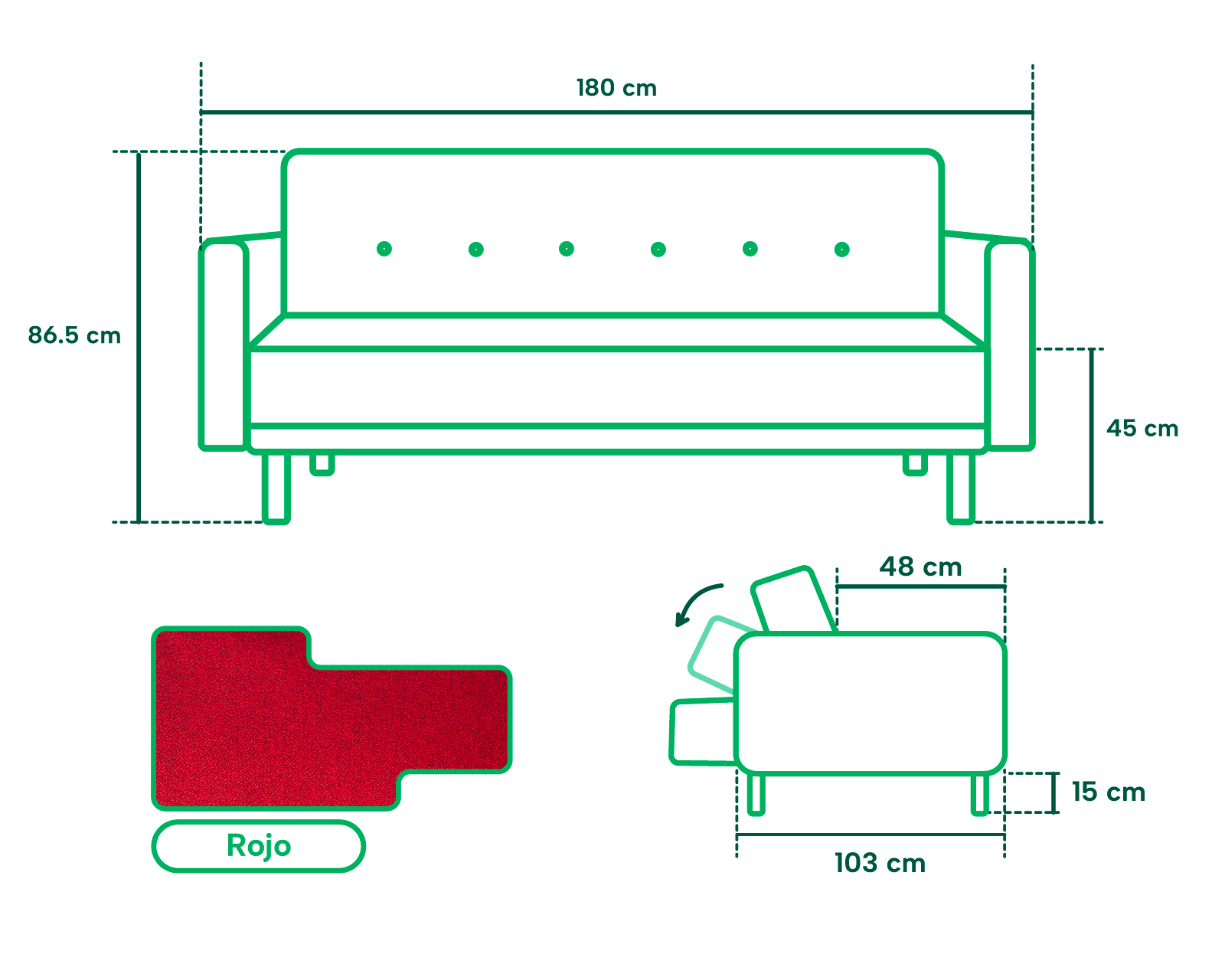 Foto 5 | Sofá Cama Makora Prince Rojo con Tecnología Beehive Airflex Foam