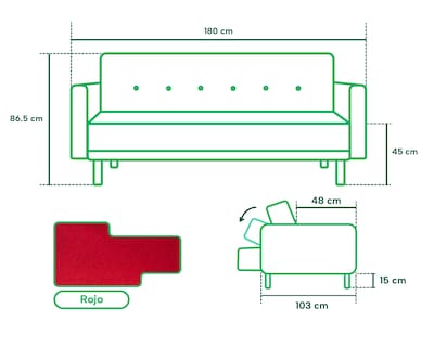 Foto 5 | Sofá Cama Makora Prince Rojo con Tecnología Beehive Airflex Foam