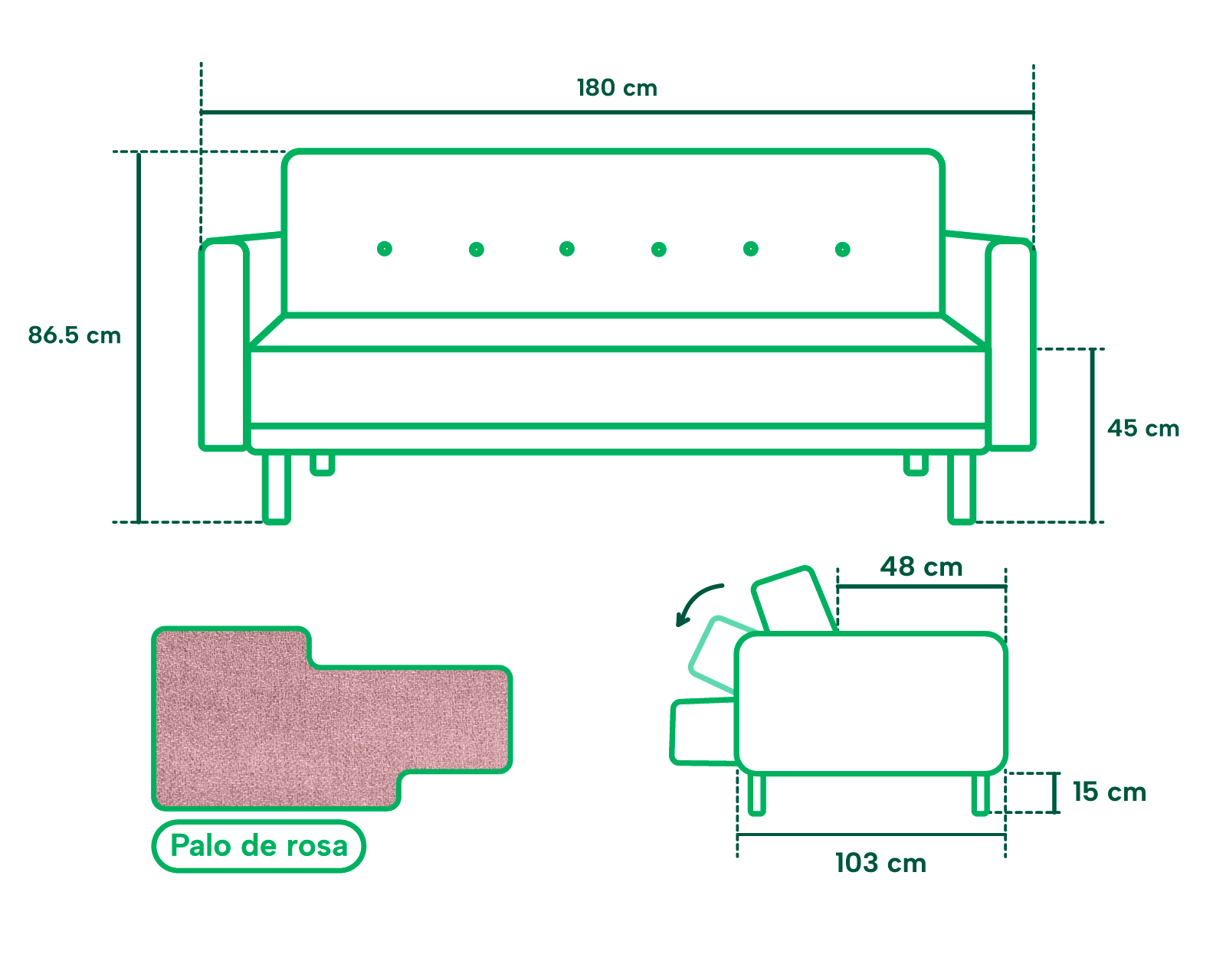 Foto 6 | Sofá Cama Makora Salim Palo de Rosa con Tecnología Beehive Airflex Foam