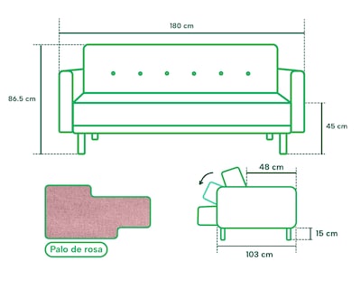 Foto 6 | Sofá Cama Makora Salim Palo de Rosa con Tecnología Beehive Airflex Foam