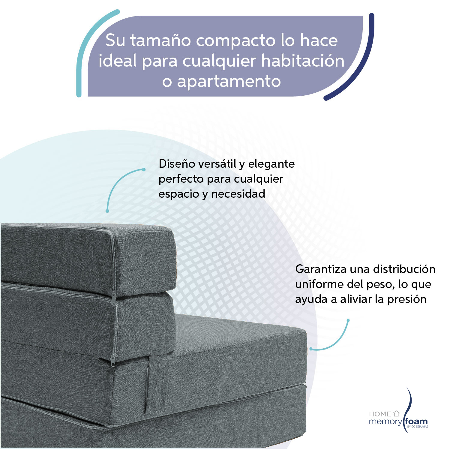 Foto 4 pulgar | Sofá Cama Memory Foam Individual  Plegable Gris