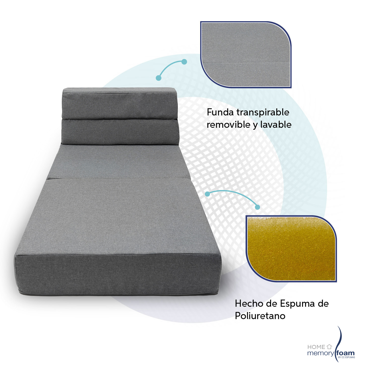 Foto 5 pulgar | Sofá Cama Memory Foam Individual  Plegable Gris