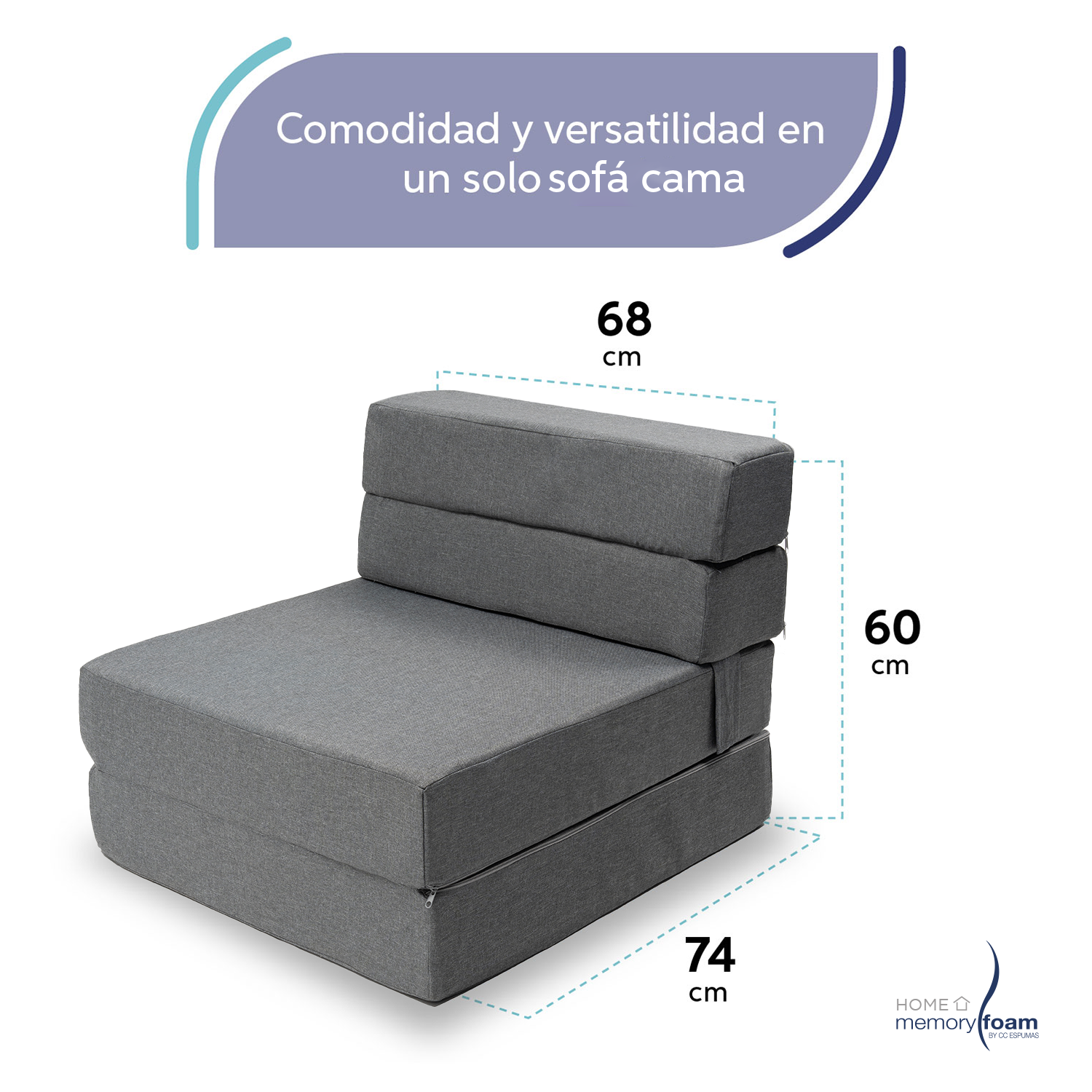 Foto 6 pulgar | Sofá Cama Memory Foam Individual  Plegable Gris