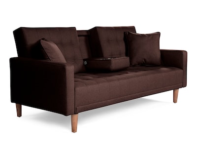 Foto 3 | Sofá Cama Tammy de Lino Chocolate con Portavasos
