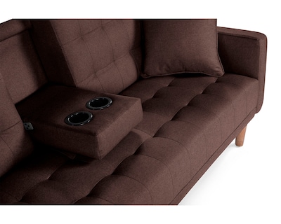 Foto 6 | Sofá Cama Tammy de Lino Chocolate con Portavasos