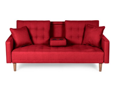 Foto 2 | Sofá Cama con Portavasos de Lino Rojo Boxsofa Tammy