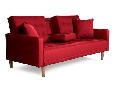 Foto 3 | Sofá Cama con Portavasos de Lino Rojo Boxsofa Tammy