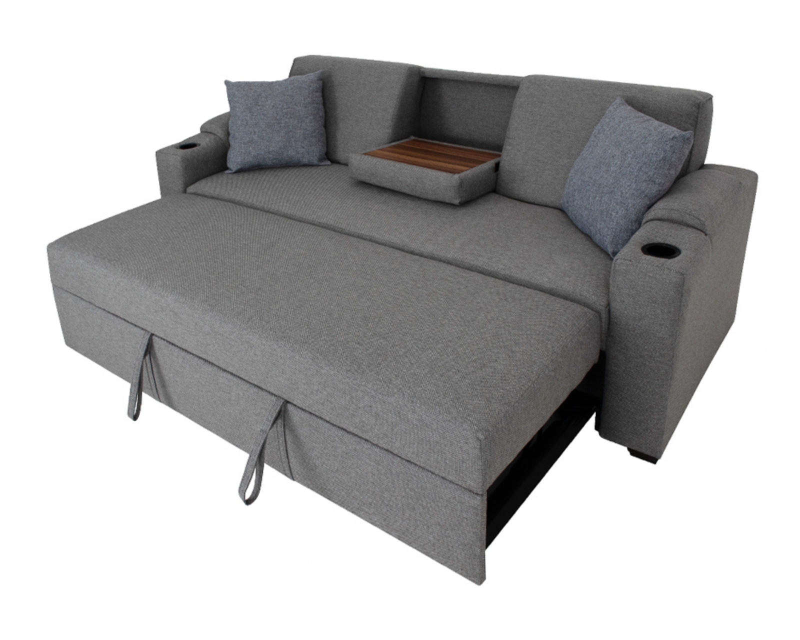 Foto 2 pulgar | Sofá Cama Easy Living Milán Gris con Mesa Plegable y Portavasos