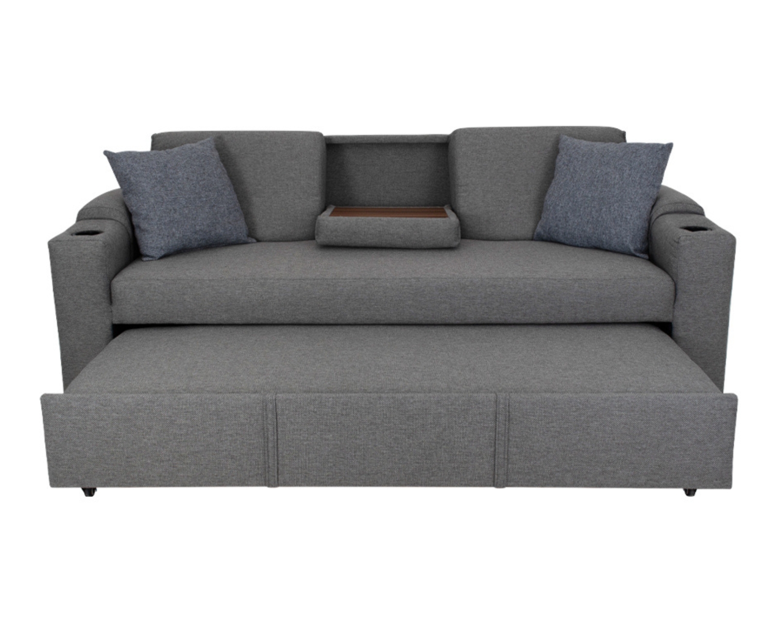 Foto 3 pulgar | Sofá Cama Easy Living Milán Gris con Mesa Plegable y Portavasos